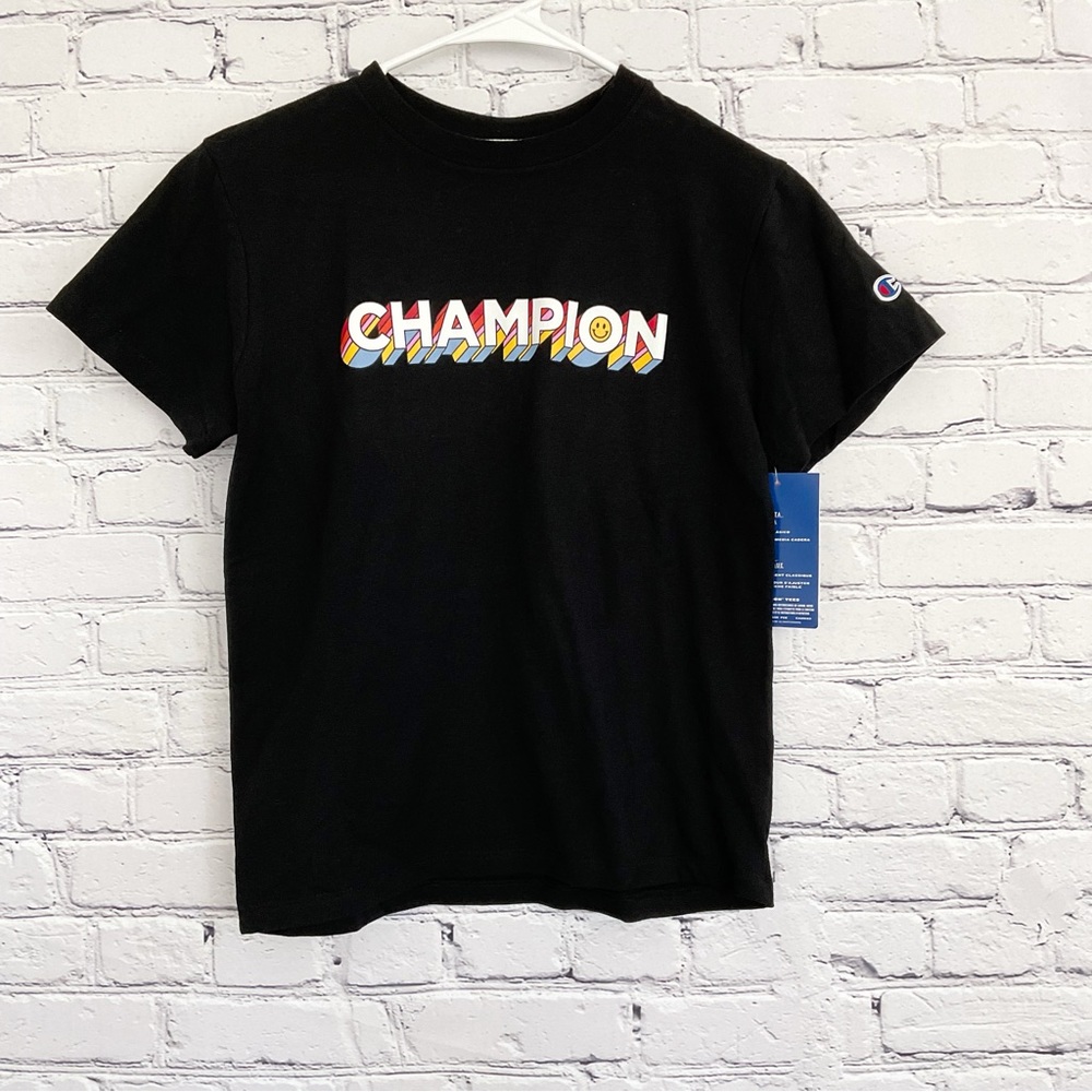 New Champion Black Screen Print Tee Size XS